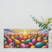 Frohe Ostern Bunte Eier auf einer Frühlingswiese (Stehend Vorderseite)