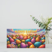 Frohe Ostern Bunte Eier auf einer Frühlingswiese (Stehend Vorderseite)