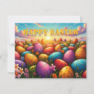 Frohe Ostern Bunte Eier auf einer Frühlingswiese
