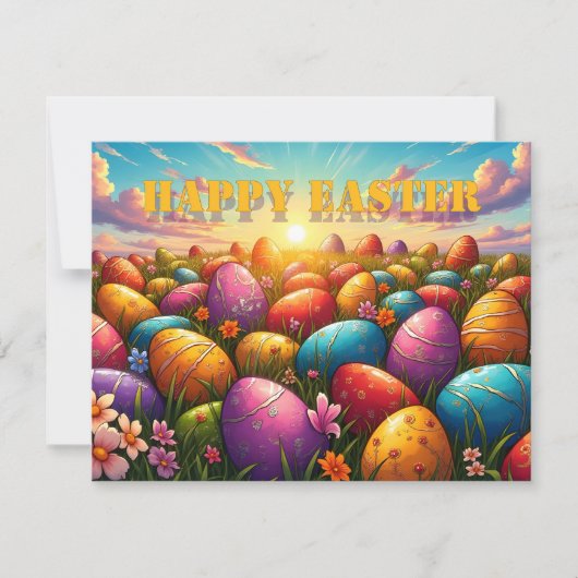 Frohe Ostern Bunte Eier auf einer Frühlingswiese (Vorderseite)