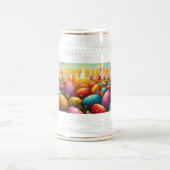 Frohe Ostern Bunte Eier auf einer Frühlingswiese Bierglas (Mittel)