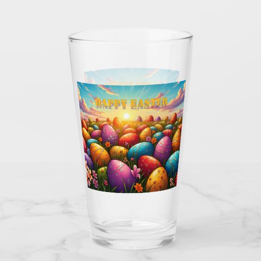 Frohe Ostern Bunte Eier auf einer Frühlingswiese Glas (Vorderseite)