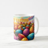 Frohe Ostern Bunte Eier auf einer Frühlingswiese Kaffeetasse (VorderseiteRechts)