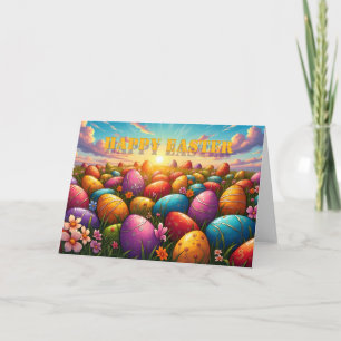 Frohe Ostern Bunte Eier auf einer Frühlingswiese Karte