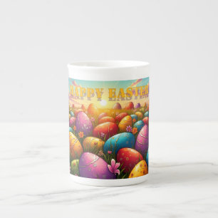 Frohe Ostern Bunte Eier auf einer Frühlingswiese Porzellantasse
