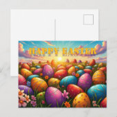 Frohe Ostern Bunte Eier auf einer Frühlingswiese Postkarte (Vorne/Hinten)
