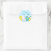 Frohe Ostern Bunte Eier Blaue Hintergrund Runder Aufkleber (Tasche)