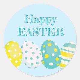 Frohe Ostern Bunte Eier Blaue Hintergrund Runder Aufkleber