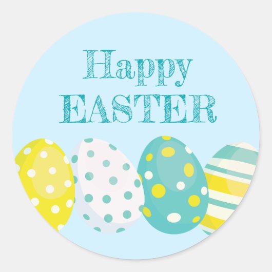 Frohe Ostern Bunte Eier Blaue Hintergrund Runder Aufkleber (Vorderseite)