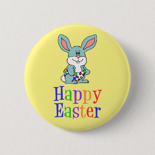 Frohe Ostern Cartoon-Baby-Bunny Gelb Button