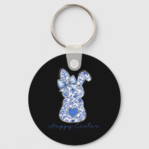 Frohe Ostern Chinoiserie Floral Hase Niedlich Blau Schlüsselanhänger