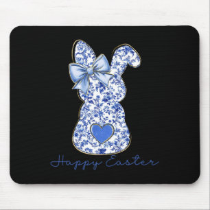 Frohe Ostern Chinoiserie Floral Hase Süß Blau Bo Mousepad
