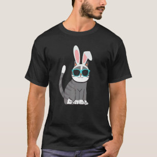 Frohe Ostern Coole Katze mit Hasenohren und Brille T-Shirt