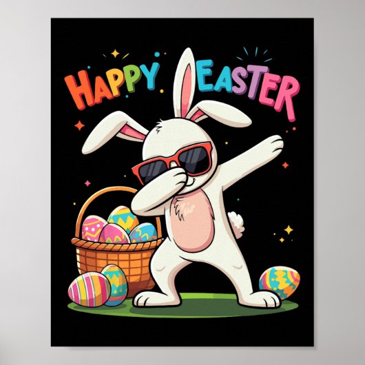 Frohe Ostern Day Dabbing Kaninchen Eier Osterhase Poster (Vorne)