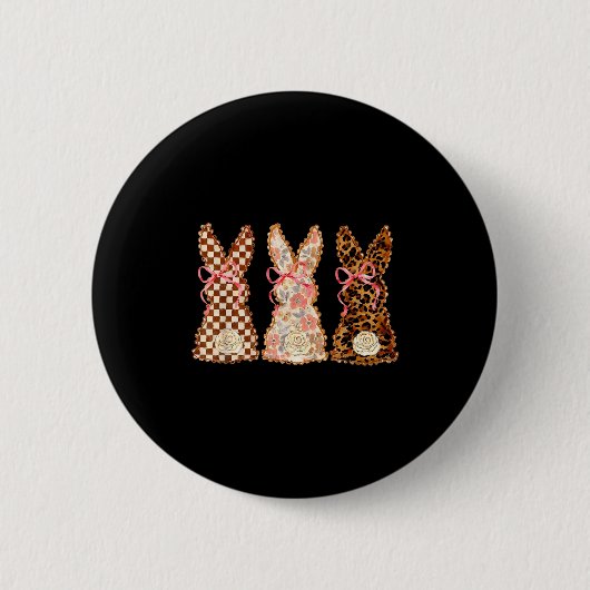 Frohe Ostern Drei Hasen Patchwork Lustiger Hase Button (Vorderseite)