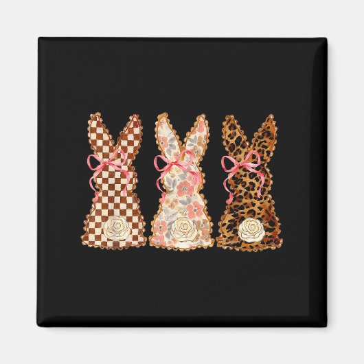 Frohe Ostern Drei Hasen Patchwork Lustiger Hase Magnet (Vorne)