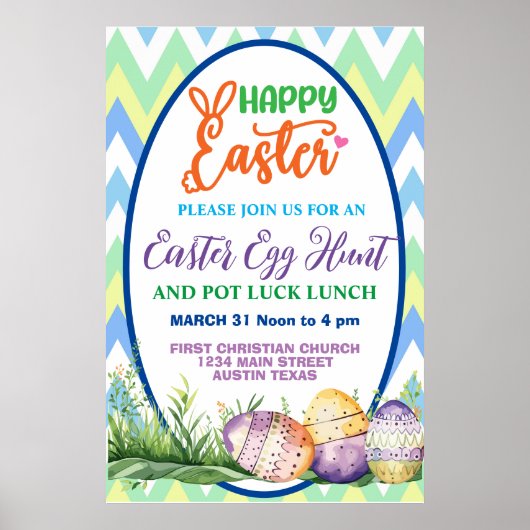 Frohe Ostern, Ei-Jagd und Poster zum Baden (Vorne)