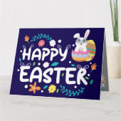 Frohe Ostern, Eier, Bunny & Blume Karte (Vorderseite)