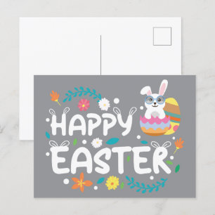 Frohe Ostern, Eier, Bunny & Blume Postkarte