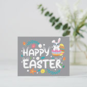 Frohe Ostern, Eier, Bunny & Blume Postkarte (Stehend Vorderseite)