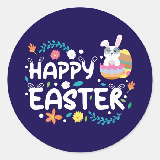Frohe Ostern, Eier, Bunny & Blume Runder Aufkleber (Vorderseite)