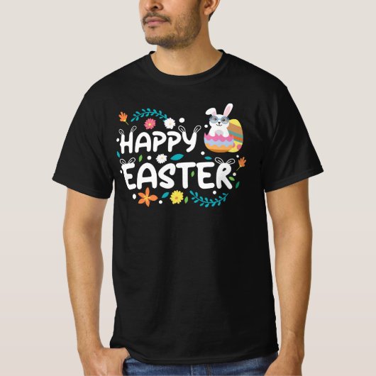 Frohe Ostern, Eier, Bunny & Blume T-Shirt (Vorderseite)