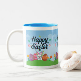 Frohe Ostern Eier Hase & Blumen Zweifarbige Tasse