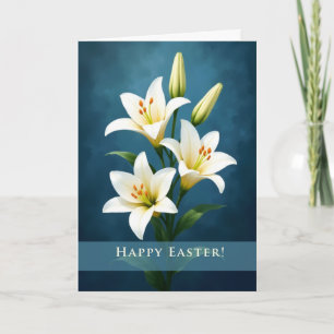 Frohe Ostern Elegante Weiße Lilien Blauer Hintergr Karte