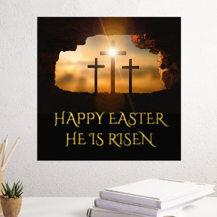 Frohe Ostern Er ist auferstanden Drei Kreuze  Foliendrucke