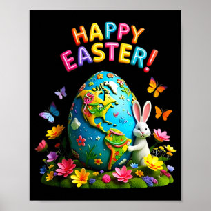 Frohe Ostern Erdtag 2026 Hase Weltkarte Ostern Poster