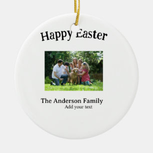 Frohe Ostern Familienfoto Name Text Wiedersehen ei Keramik Ornament