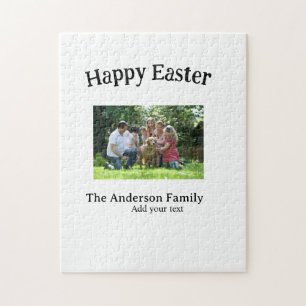 Frohe Ostern Familienfoto Name Text Wiedersehen ei Puzzle