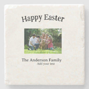 Frohe Ostern Familienfoto Name Text Wiedersehen ei Steinuntersetzer