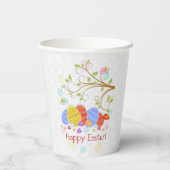 Frohe Ostern - farbenfrohe Eier und Vögel Blume Pa Pappbecher (Rückseite)
