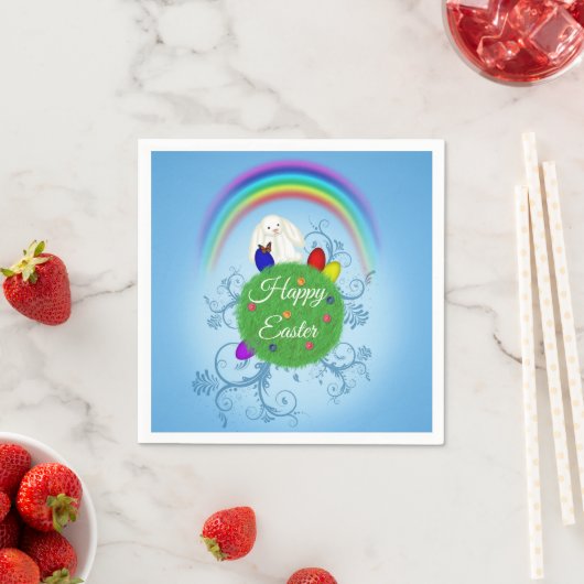 Frohe Ostern Farbiger Planet & Regenbogen Süßer Ha Serviette (Beispiel)