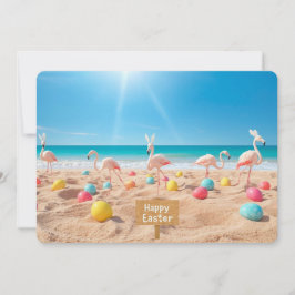 Frohe Ostern Flamingo Ostereiersuche am Strand Feiertagskarte