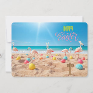 Frohe Ostern Flamingo Ostereiersuche am Strand Feiertagskarte