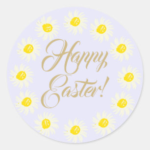 Frohe Ostern Flieder Schrift süße Daisy Blumenrahm Runder Aufkleber