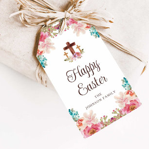 Frohe Ostern Florale Aquarell religiöse Kreuz Geschenkanhänger