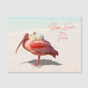 Frohe Ostern Florida Rosa Löffler und Hase Magnetkarte