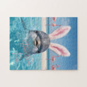 Frohe Ostern Florida Strand Flamingos und Delfin Puzzle (Horizontal)