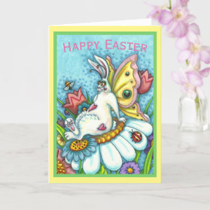 FROHE OSTERN FLUTTERBUN HASE, LUSTIGER HASE Blank Karte