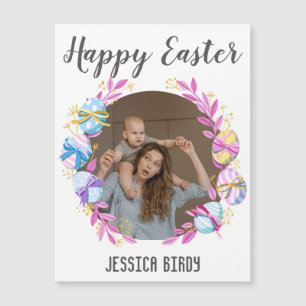 Frohe Ostern Freund, Osterhasen-Mama und Baby-Foto Magnetkarte