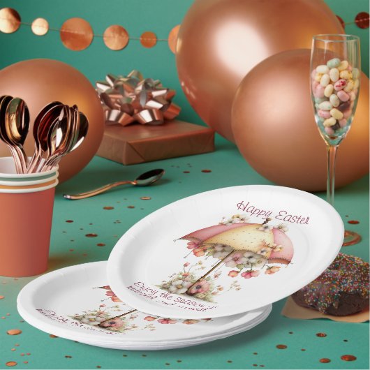Frohe Ostern Frühlings Rosa und Gelbe Blumen Schir Pappteller (Multi)