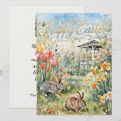 Frohe Ostern Frühlingsblumen & Hasen Osterkarte (Vorne/Hinten)