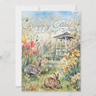 Frohe Ostern Frühlingsblumen & Hasen Osterkarte