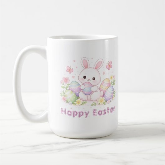 Frohe Ostern Frühlingsdesign - Süßer Osterhase Kaffeetasse (Links)