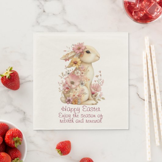 Frohe Ostern Frühlingsrosa und gelbe Blumen Hase Serviette (Beispiel)