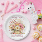 Frohe Ostern Frühlingsrosa und gelbe Blumen Pappteller (Party)