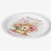 Frohe Ostern Frühlingsrosa und gelbe Blumen Pappteller (Schrägansicht)